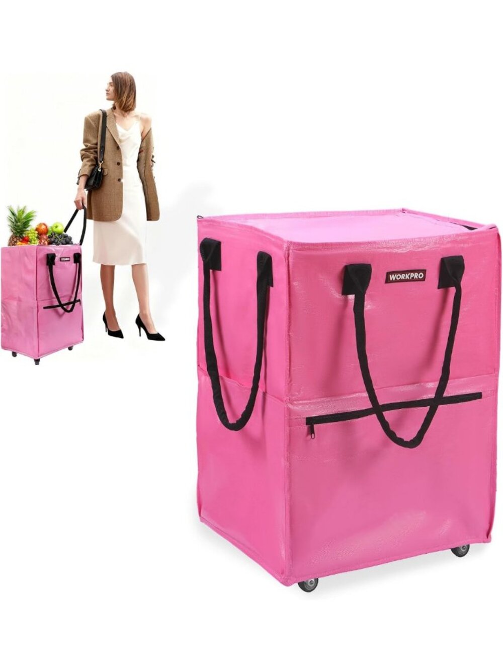 Spacious 18-Gallon Rolling Grocery Tote Bag with 4 Wheels for Easy Transport
